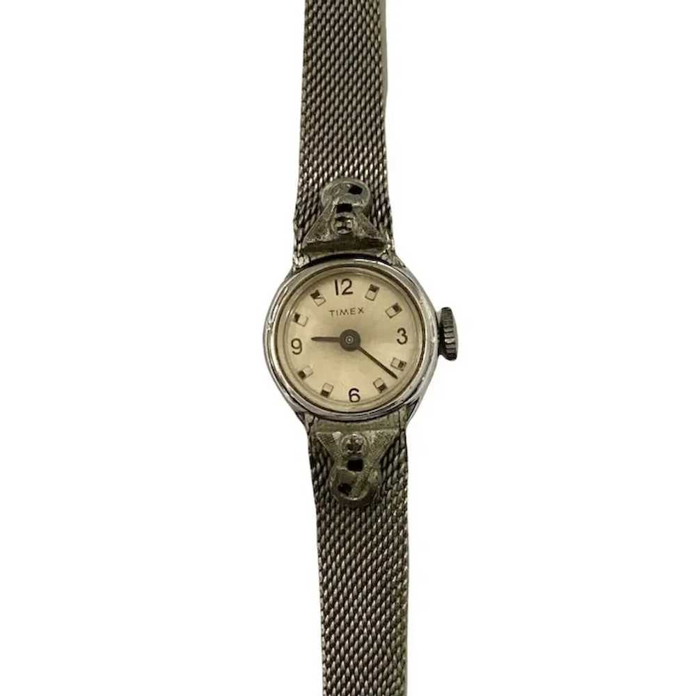 Art Deco Timex Watch Women's Wind Up Mesh Band Di… - image 2