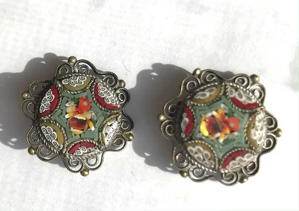 Italian Micro Mosaic Round Earring Pair - image 2