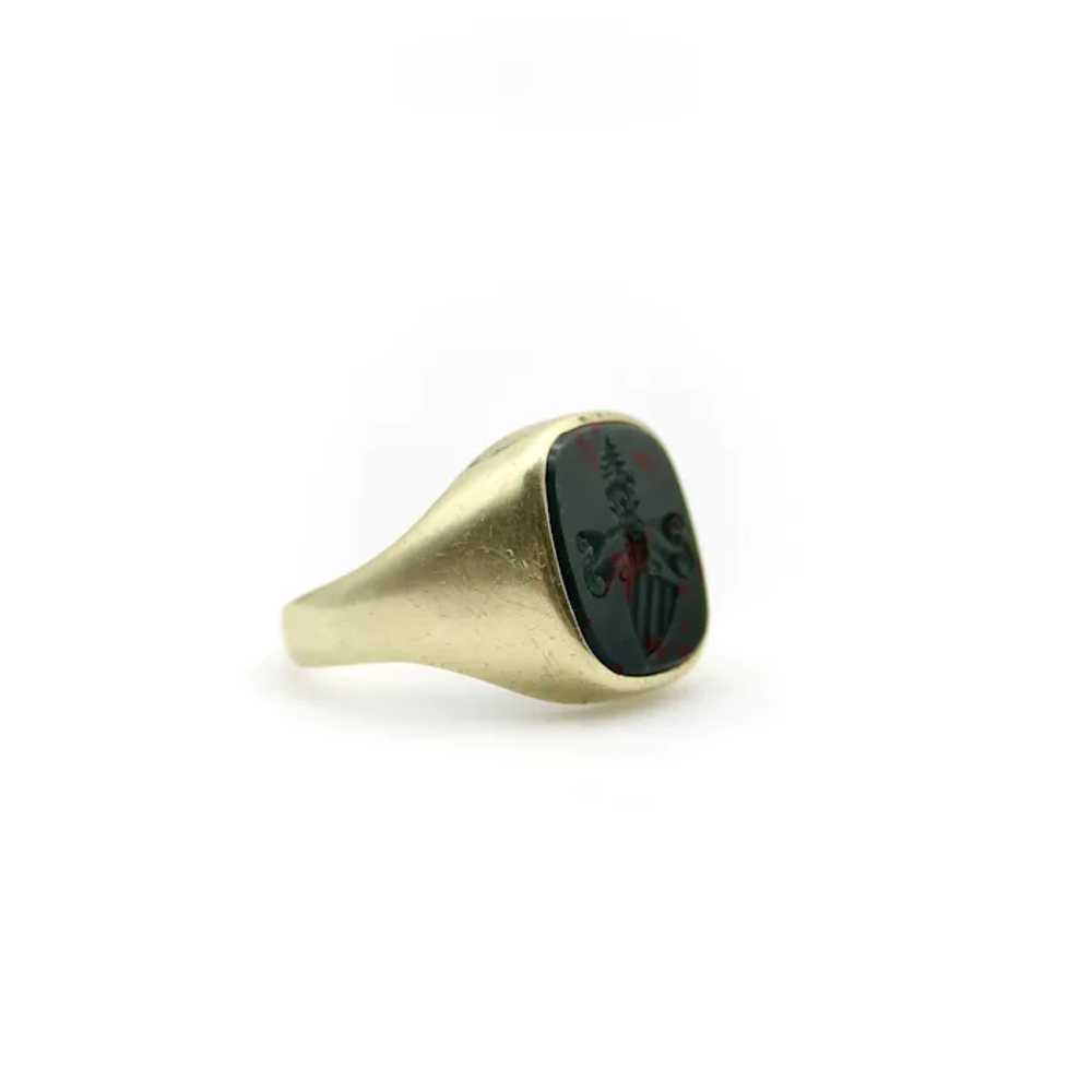 14K Gold Bloodstone Edwardian Intaglio Signet Ring - image 3