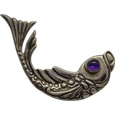 Sterling Silver Amethyst Cabochon Ornamental Fish… - image 1