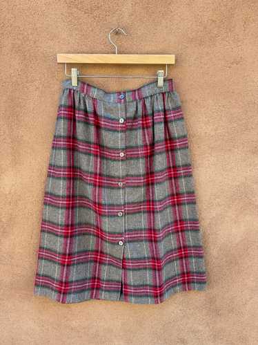 Red and Gray Plaid Wool Skirt 1960's - image 1