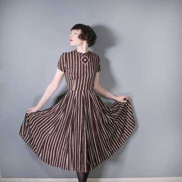 40s BROWN AND CREAM POLKA DOT CREPE DRESS - XS - image 1