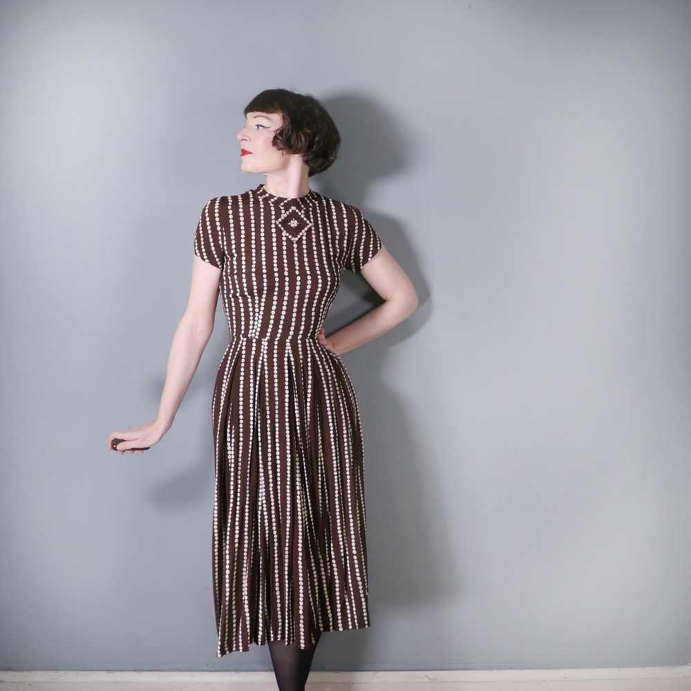 40s BROWN AND CREAM POLKA DOT CREPE DRESS - XS - image 3