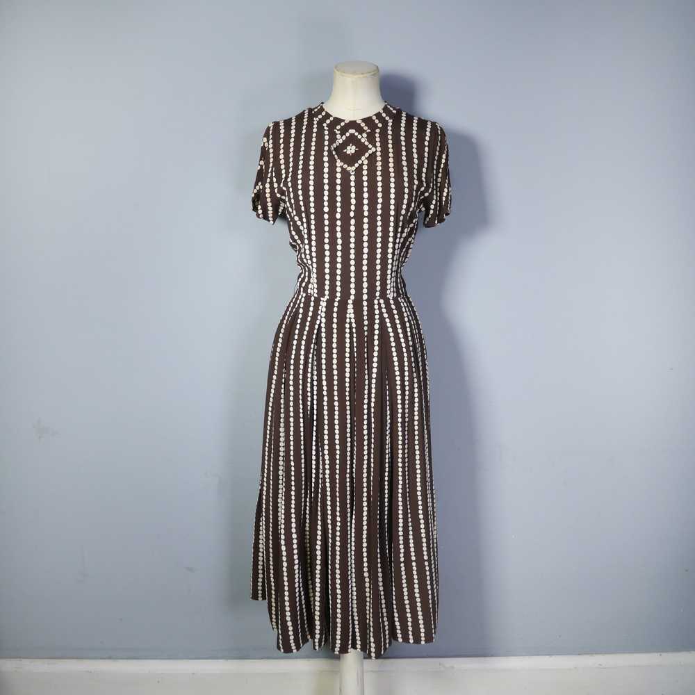 40s BROWN AND CREAM POLKA DOT CREPE DRESS - XS - image 6