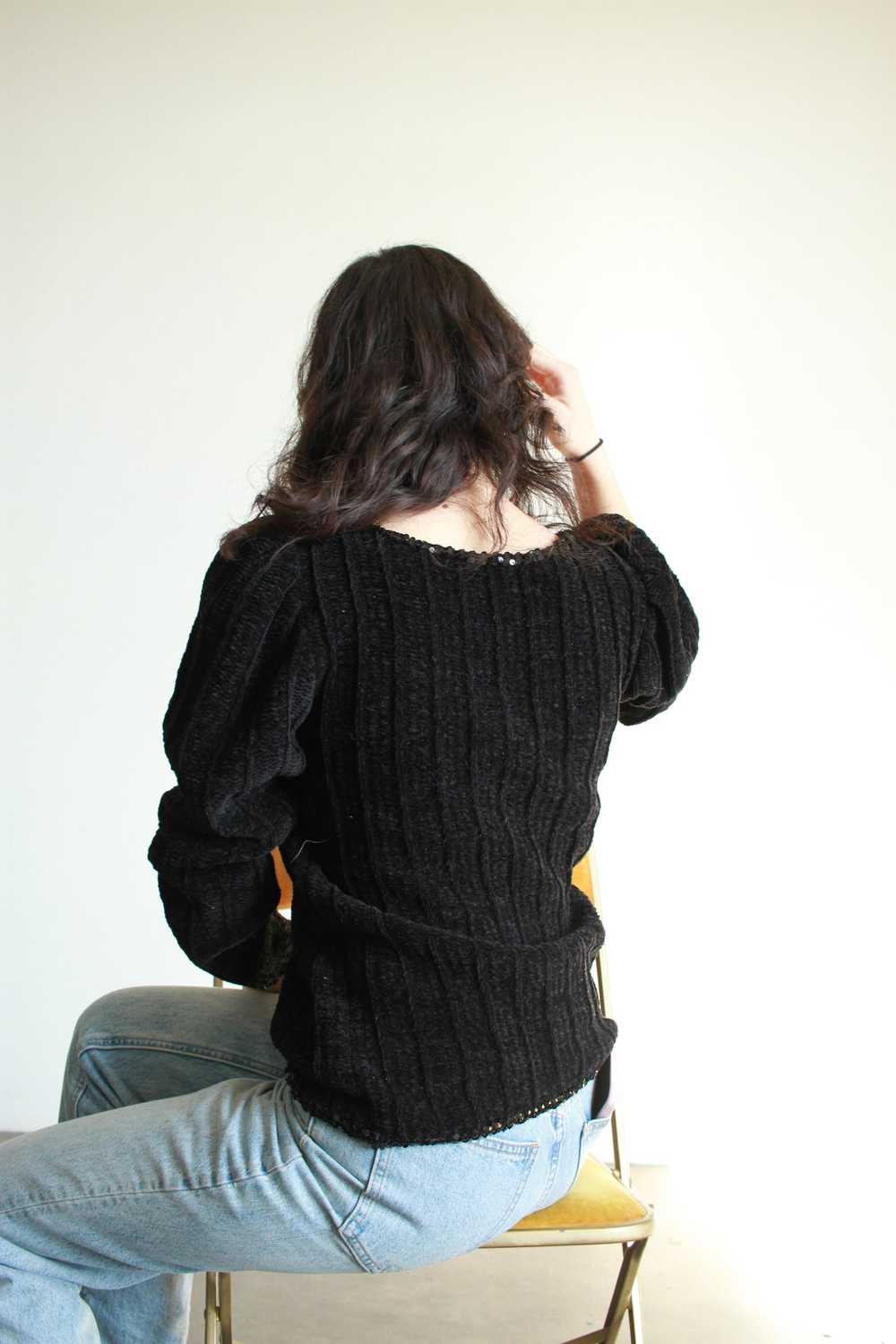 1980s Saint Laurent Black Chenille Sequin Sweater - image 7