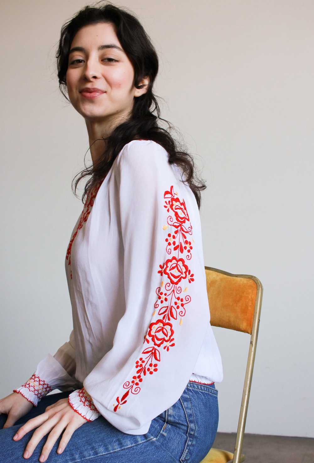 1960s Hungarian Red-Stiched Embroidered Peasant B… - image 5