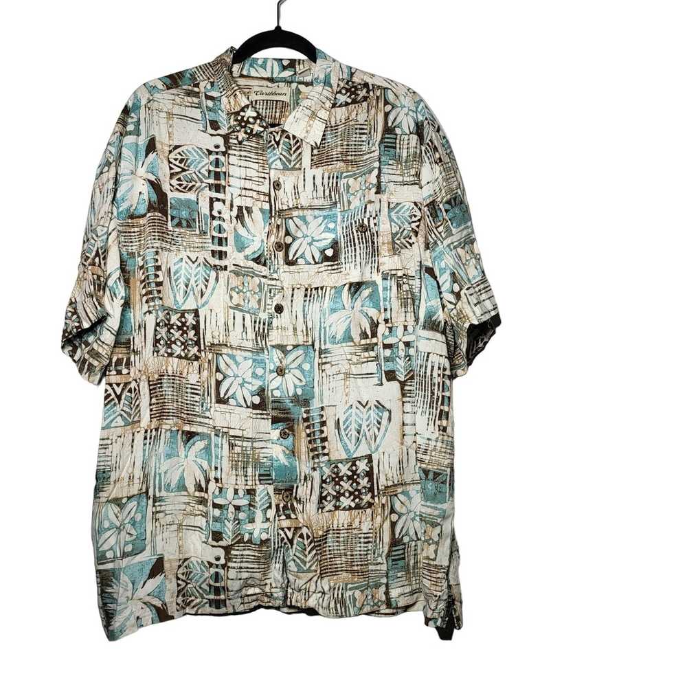 Caribbean Caribbean Men's Hawaiian Print Button-Down … - Gem