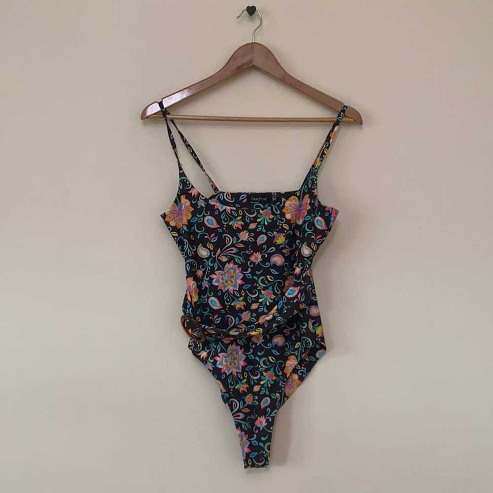 Boohoo Boohoo Tropical Paisley Belted One-piece - image 2