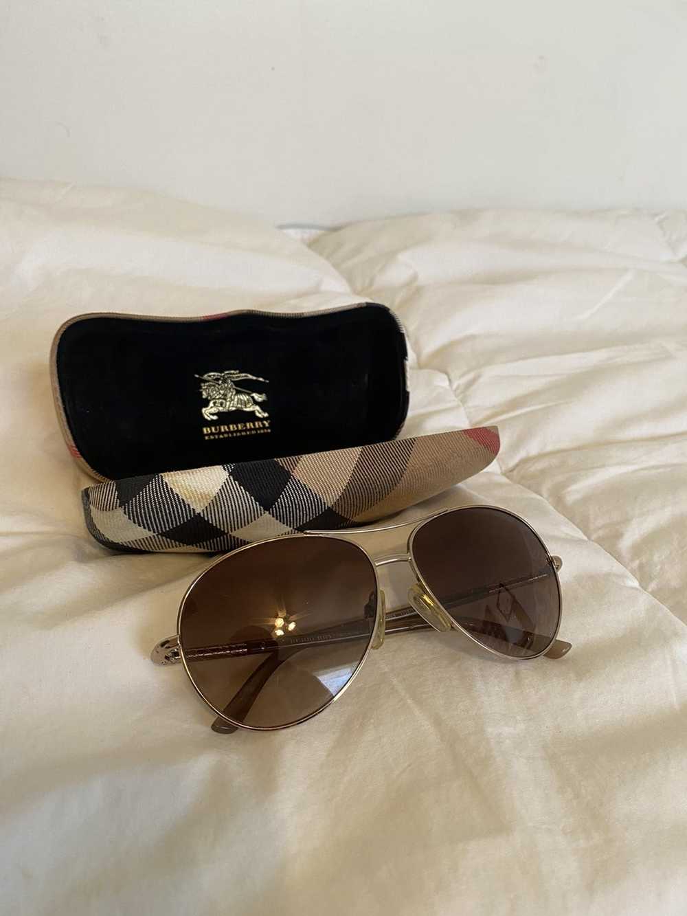 Burberry Gold Toned Aviator Sunglasses with Case - image 1