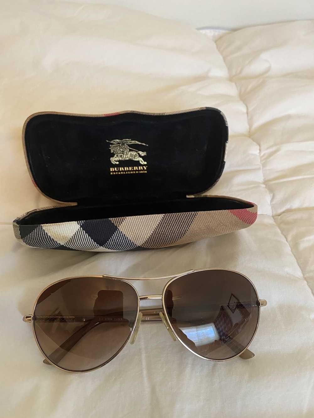 Burberry Gold Toned Aviator Sunglasses with Case - image 2