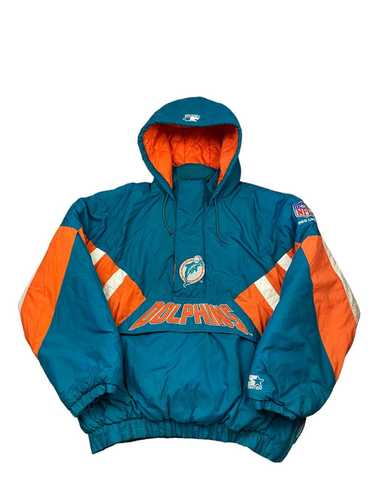 Miami Dolphins Jacket Mens Large Aqua Hooded NFL Pro Line Starter Puffer  Vintage