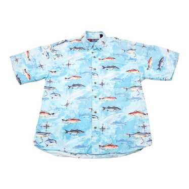 Reel Legend Men Casual Formal Fish Short Sleeve Shirt Size Large