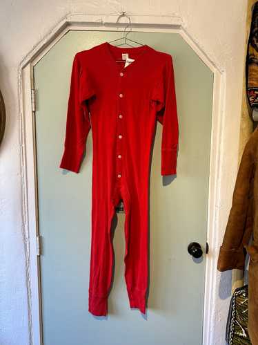 Vintage Red Union Suit, Waffle Weave Long Johns Thermal Underwear Sz L  42-44 