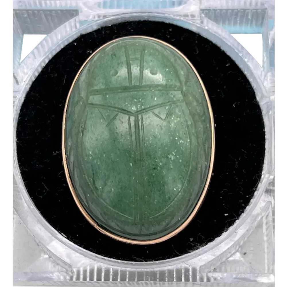 Antique 9k Jade Gold Brooch, Etched Beetle Design… - image 1