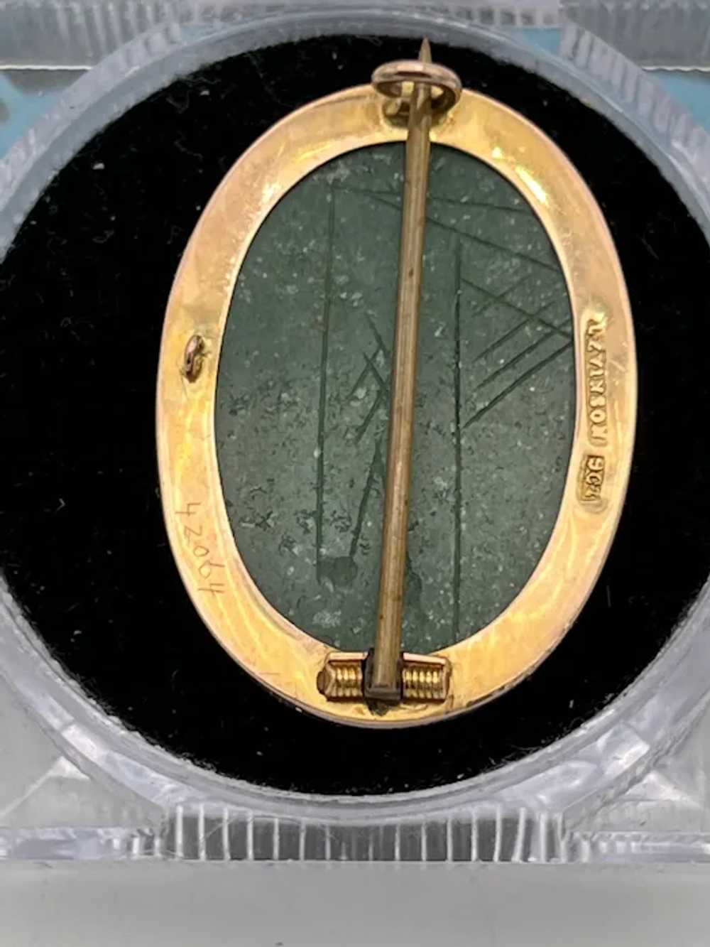 Antique 9k Jade Gold Brooch, Etched Beetle Design… - image 5