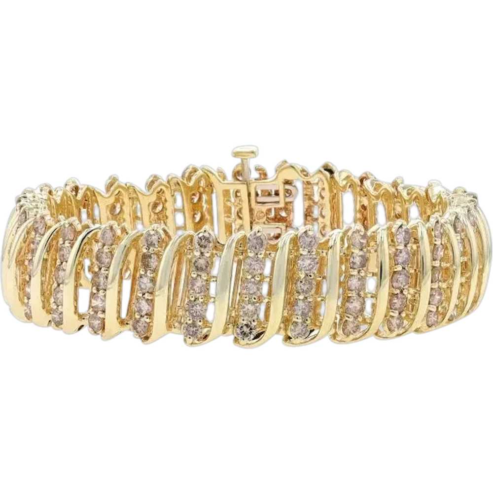 Yellow Gold Diamond Link Bracelet 7 1/4" - 10k Ro… - image 1