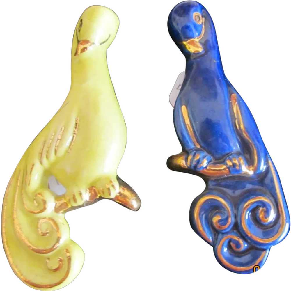 Two lovely Ceramic bird pins E. Horton or Norton? - image 1