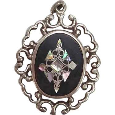 Vintage Sterling Silver Pendant with Black Onyx &… - image 1