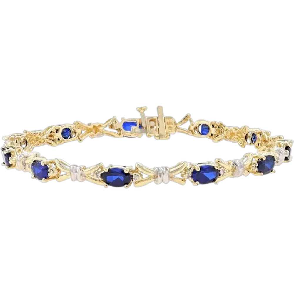 Yellow Gold Lab-Created Sapphire Diamond Link Bra… - image 1