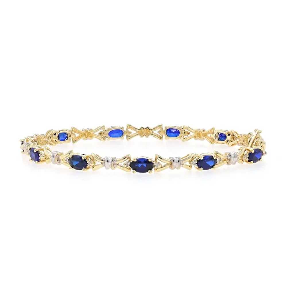 Yellow Gold Lab-Created Sapphire Diamond Link Bra… - image 3