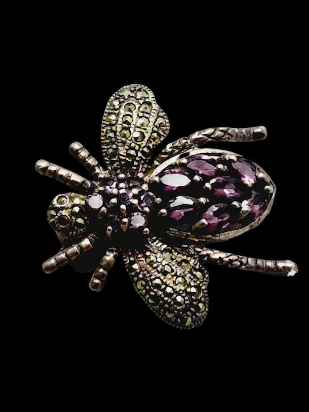 Vintage 925 Sterling & Amethyst Fly/Bug Brooch (A… - image 2