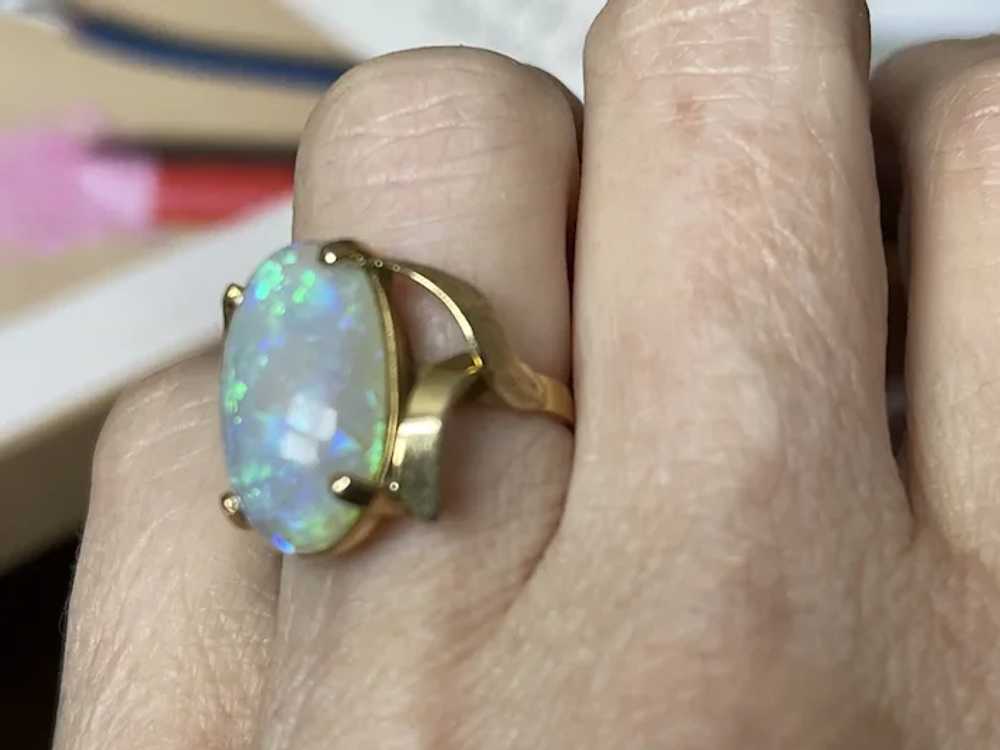 14k Art Noveau Large oval Opal Cabochon ring - image 4