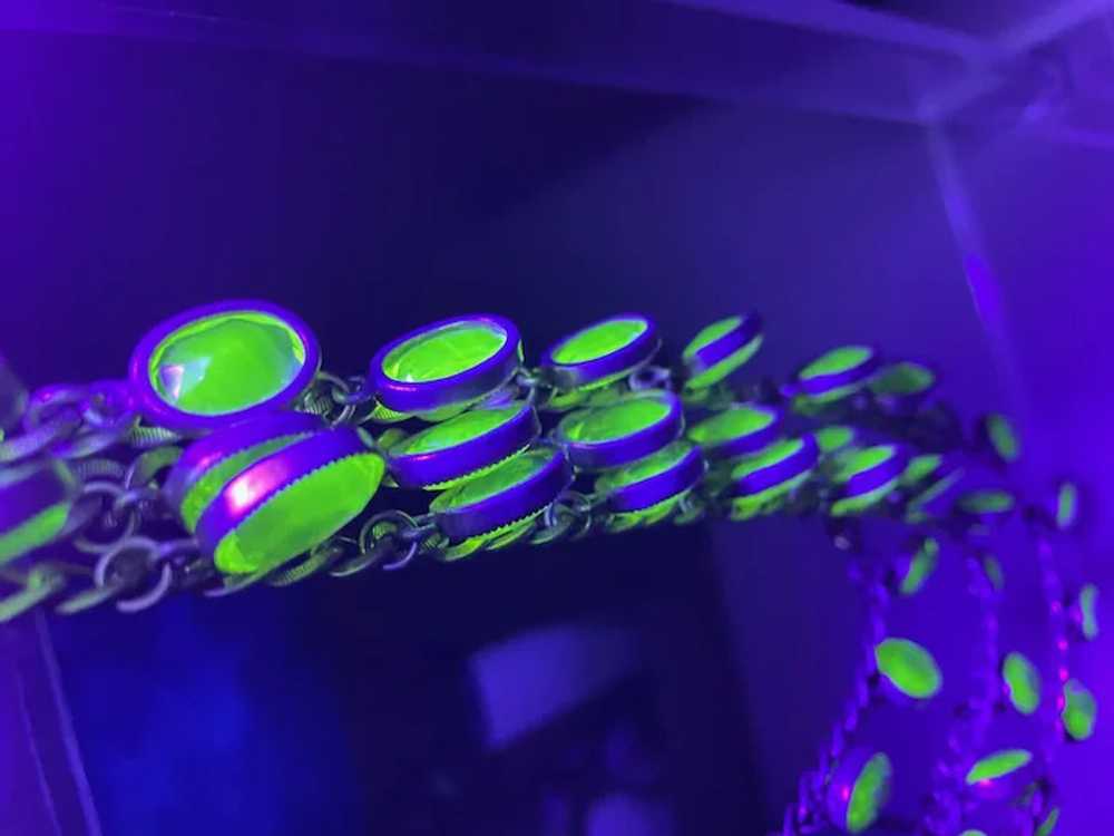 Nouveau Fluorescent Glass Triple Row Brass Choker… - image 9