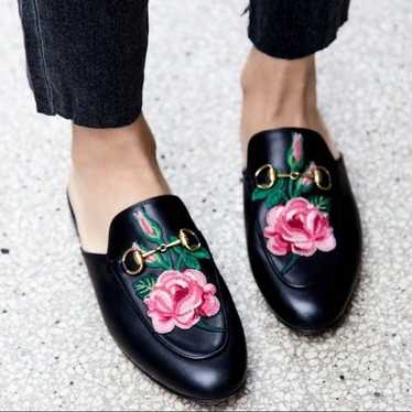 Gucci GUCCI Rose Embroidered Horsebit Leather Mul… - image 1