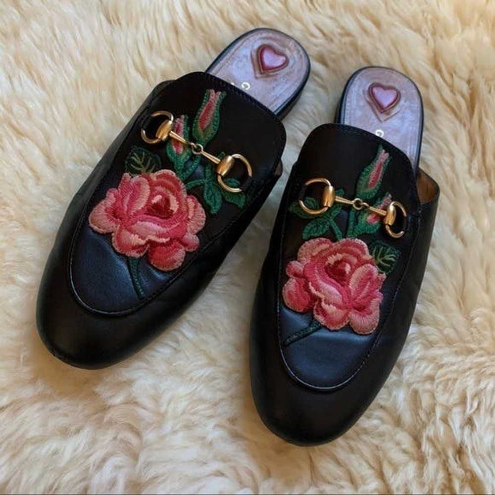 Gucci GUCCI Rose Embroidered Horsebit Leather Mul… - image 3