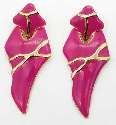 Abstract Fuchsia Pink Enamel Earrings