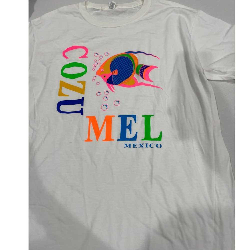 1 Vtg 80s Cozu Mel Mexico Neon Fish White XL Shirt - image 1