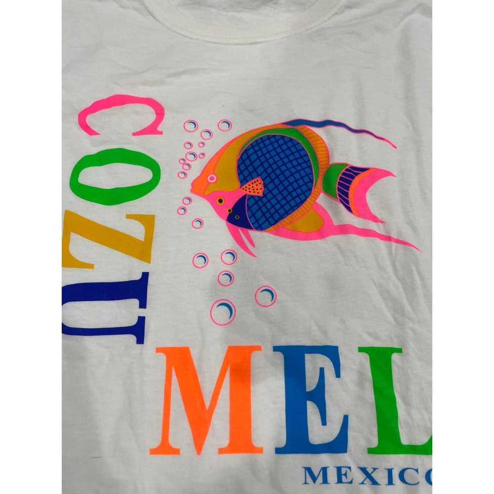 1 Vtg 80s Cozu Mel Mexico Neon Fish White XL Shirt - image 2