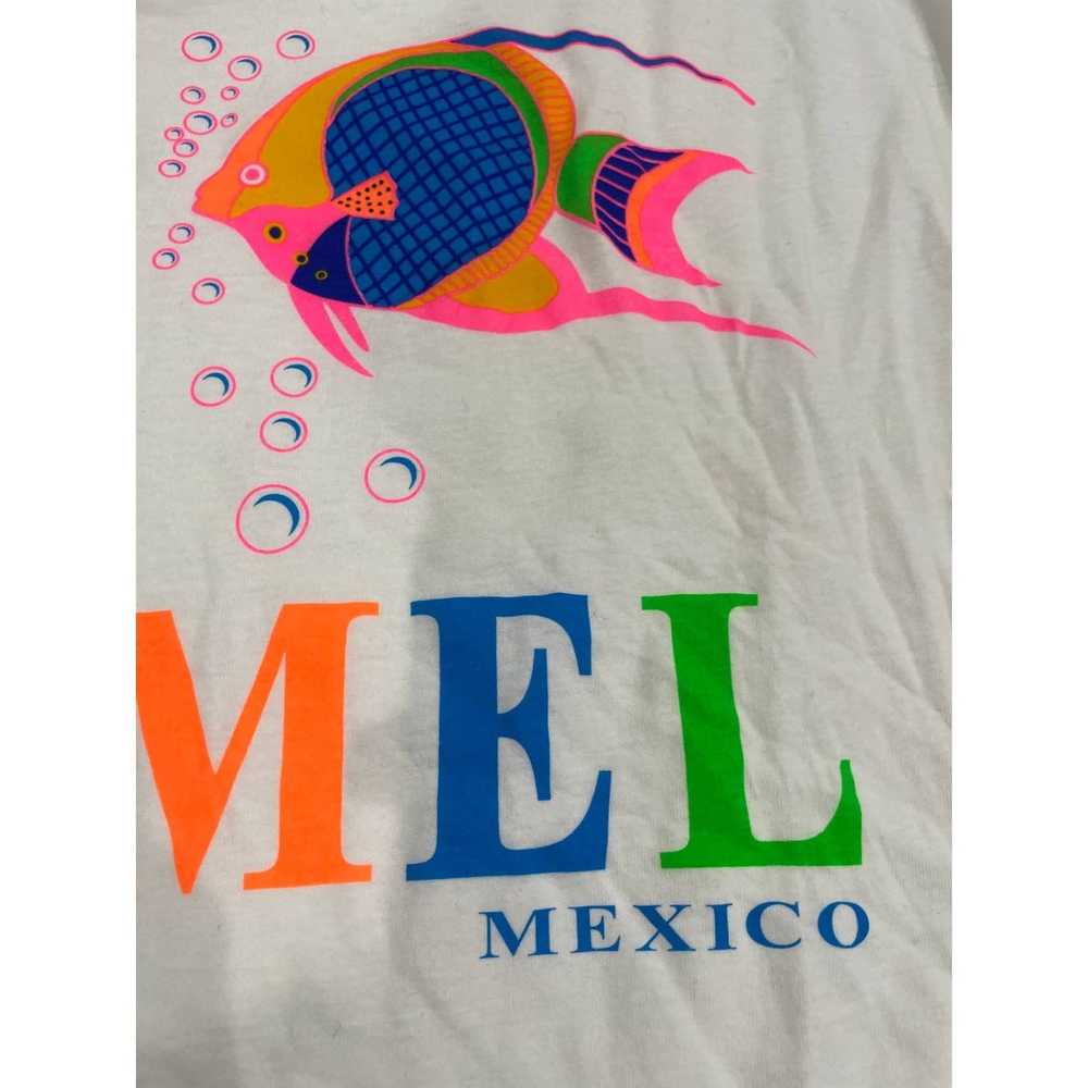 1 Vtg 80s Cozu Mel Mexico Neon Fish White XL Shirt - image 3