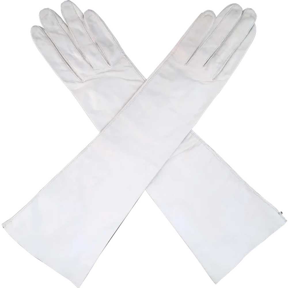 Kid Leather Gloves - Bone Color Vintage Gloves - … - image 1