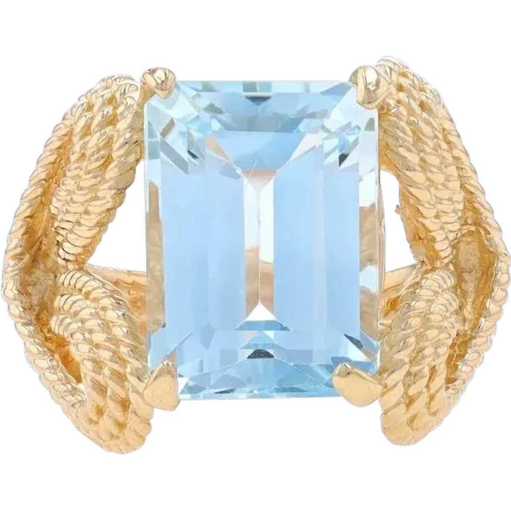 Yellow Gold Blue Topaz Love Knot Cocktail Solitai… - image 1