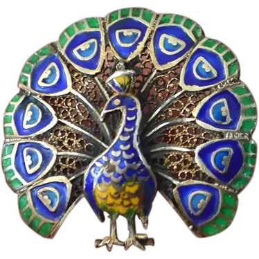 Portugal Silver Peacock Brooch Pin - image 1