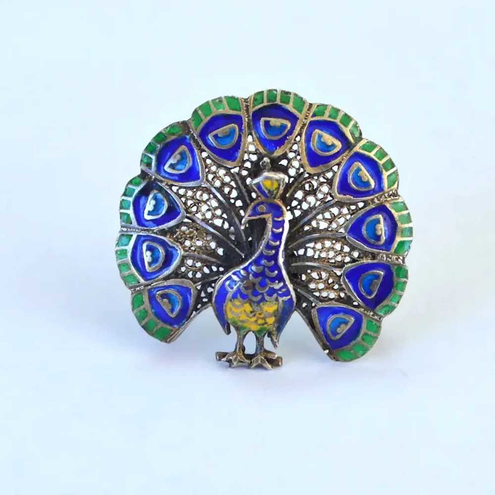 Portugal Silver Peacock Brooch Pin - image 2