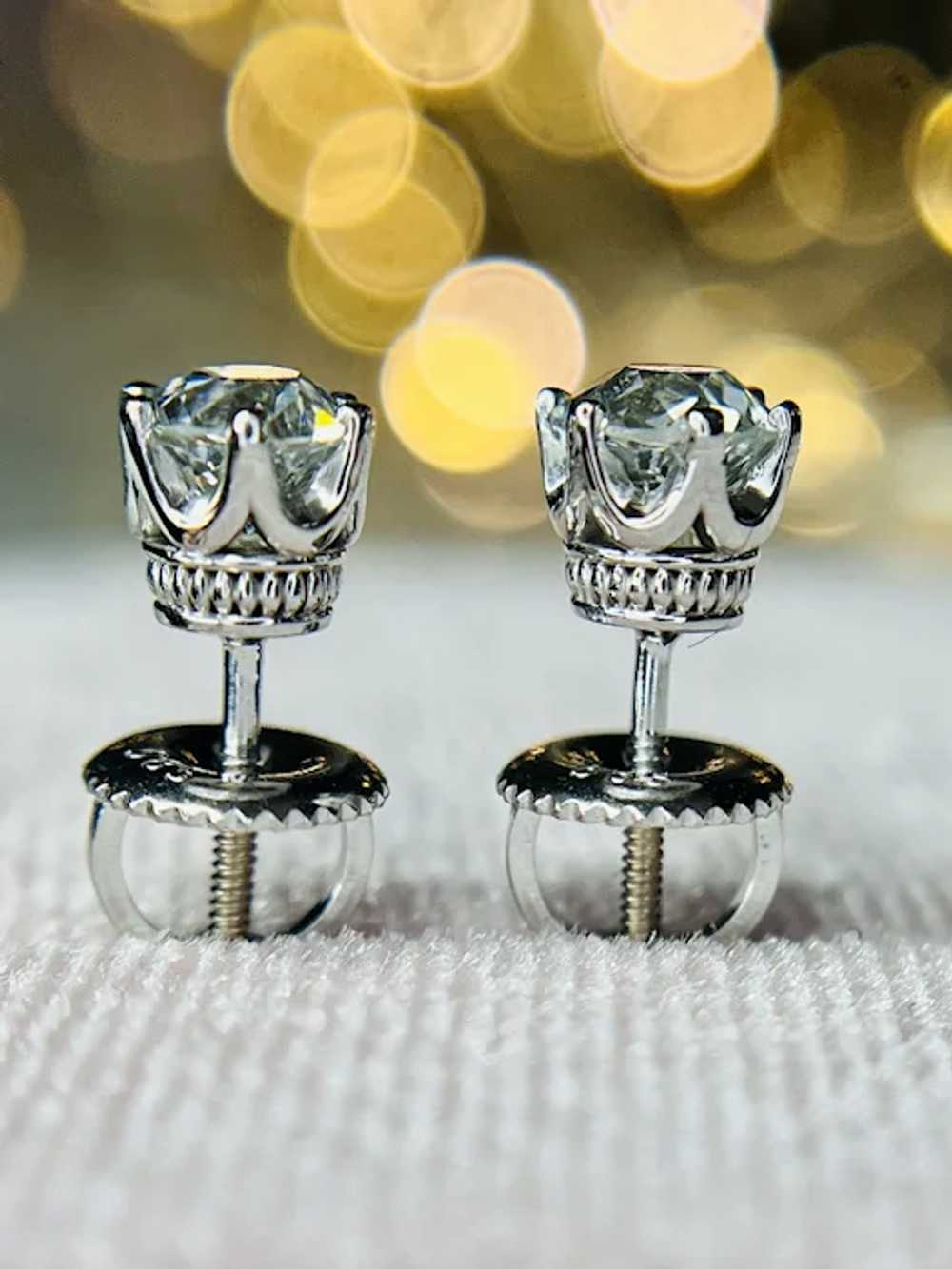 1.04 ctw Antique Old European Diamond Stud Earrin… - image 10