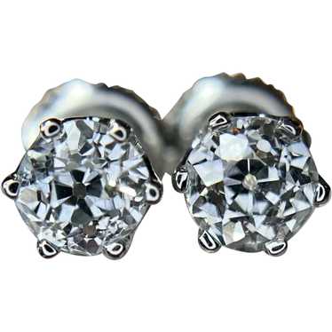 1.04 ctw Antique Old European Diamond Stud Earrin… - image 1