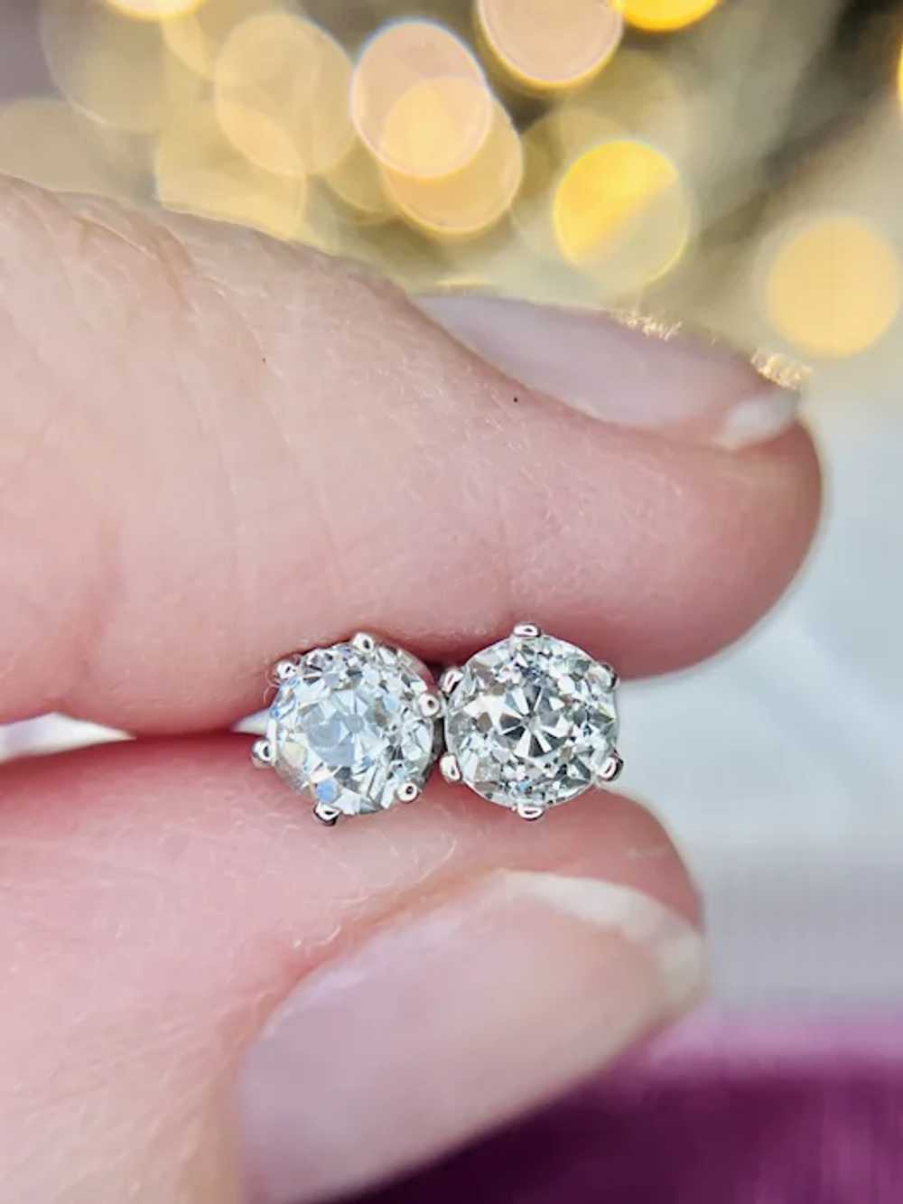 1.04 ctw Antique Old European Diamond Stud Earrin… - image 7