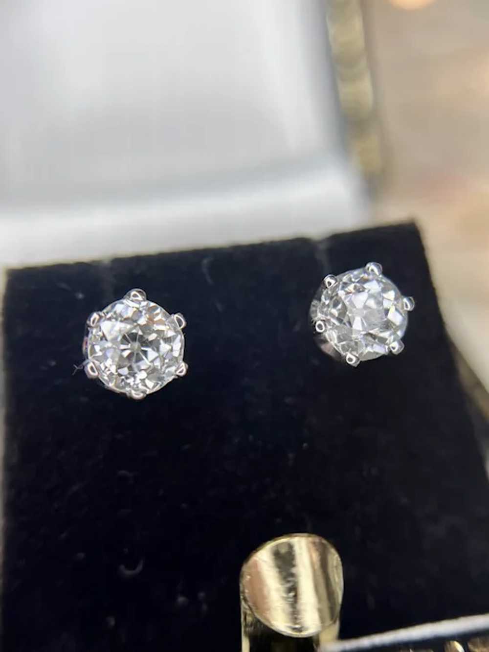 1.04 ctw Antique Old European Diamond Stud Earrin… - image 9