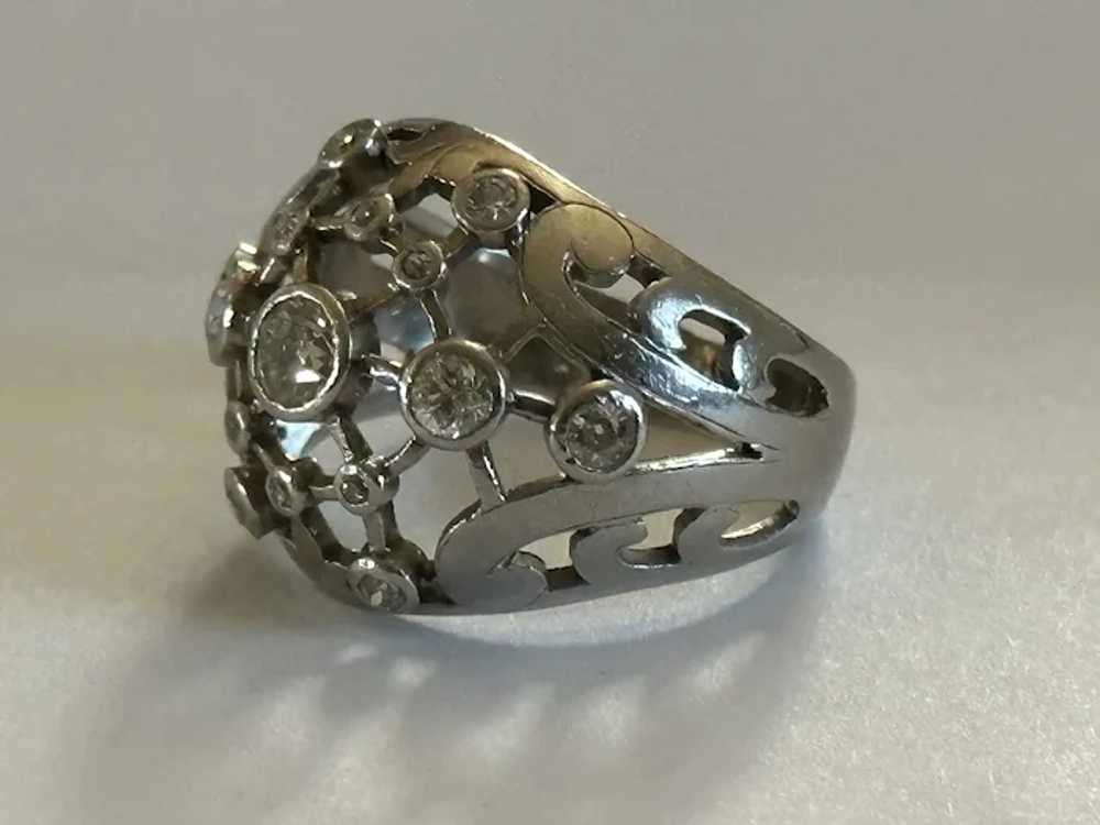 Heavy Antique French Diamond Platinum Bombe Ring - image 10