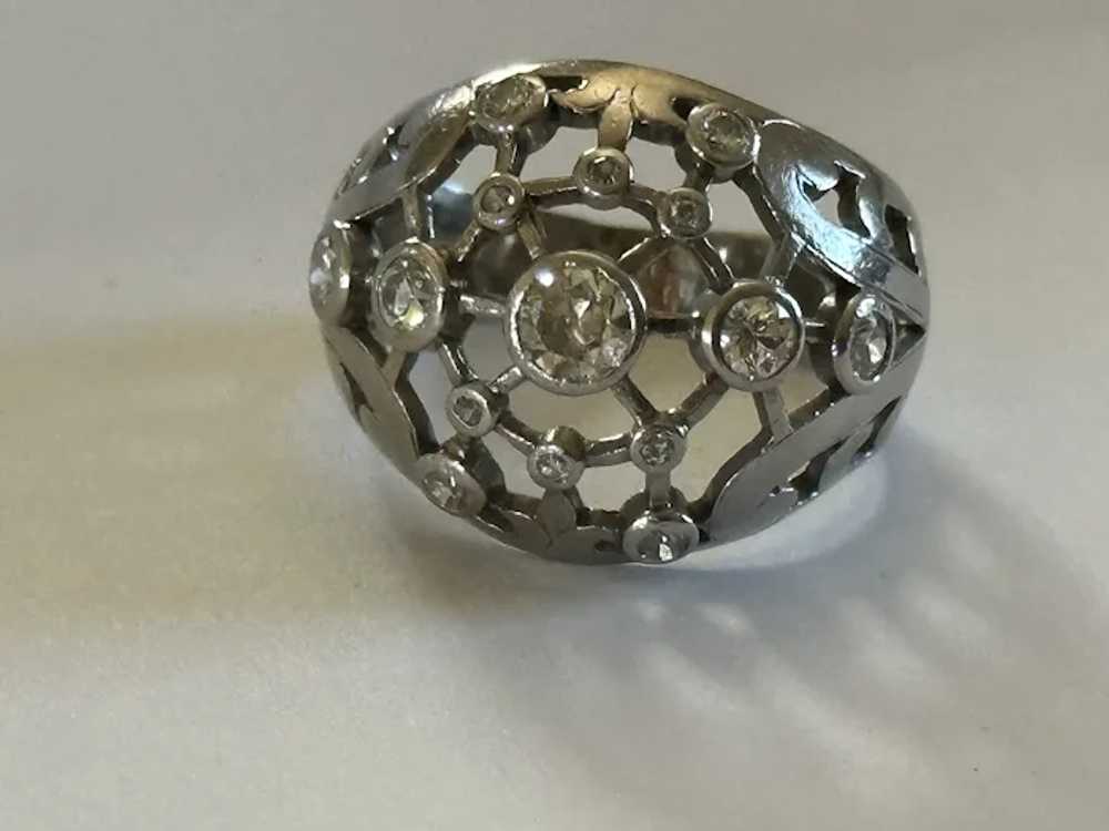 Heavy Antique French Diamond Platinum Bombe Ring - image 11