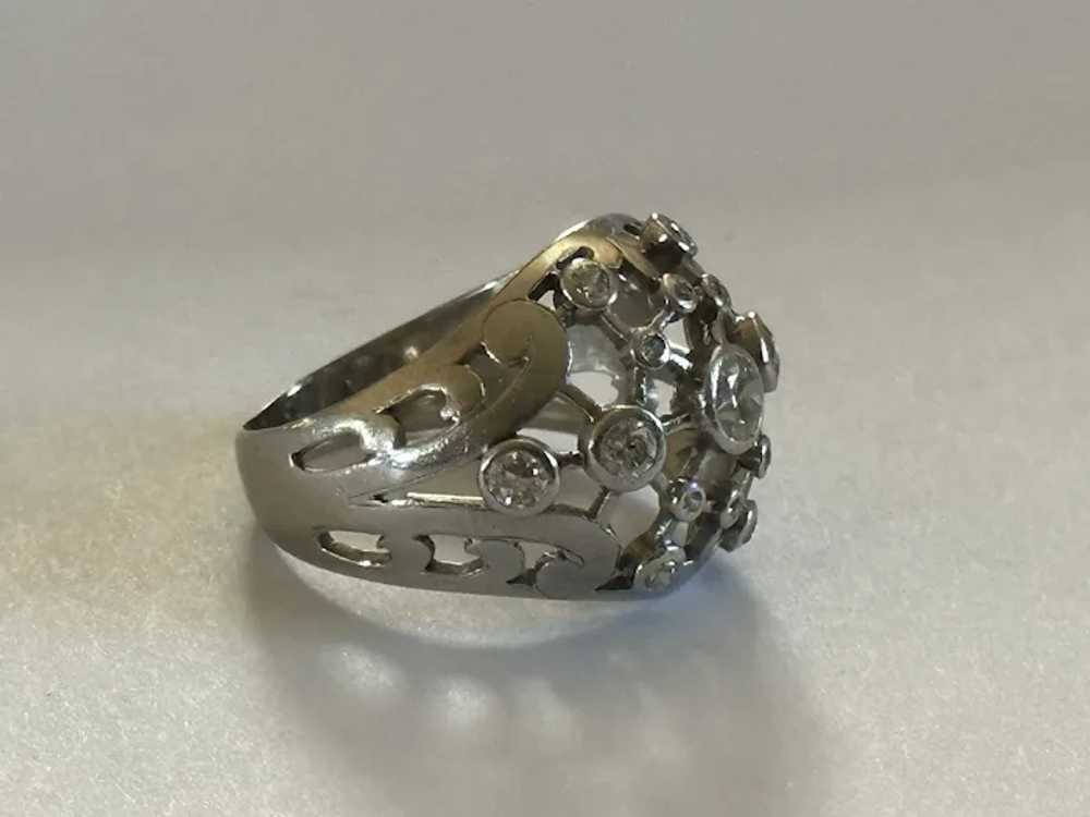 Heavy Antique French Diamond Platinum Bombe Ring - image 12