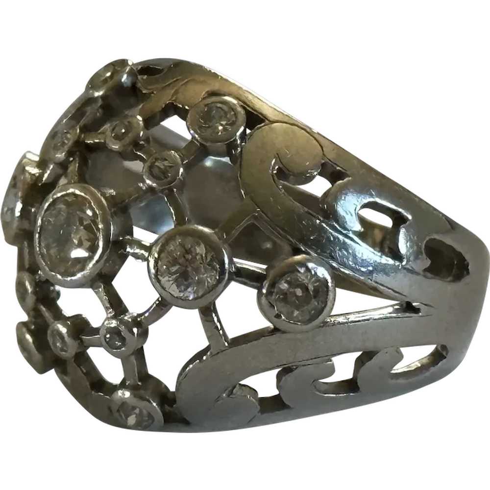 Heavy Antique French Diamond Platinum Bombe Ring - image 1