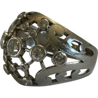 Heavy Antique French Diamond Platinum Bombe Ring