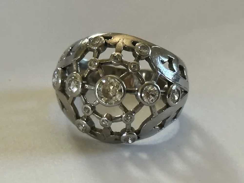 Heavy Antique French Diamond Platinum Bombe Ring - image 2