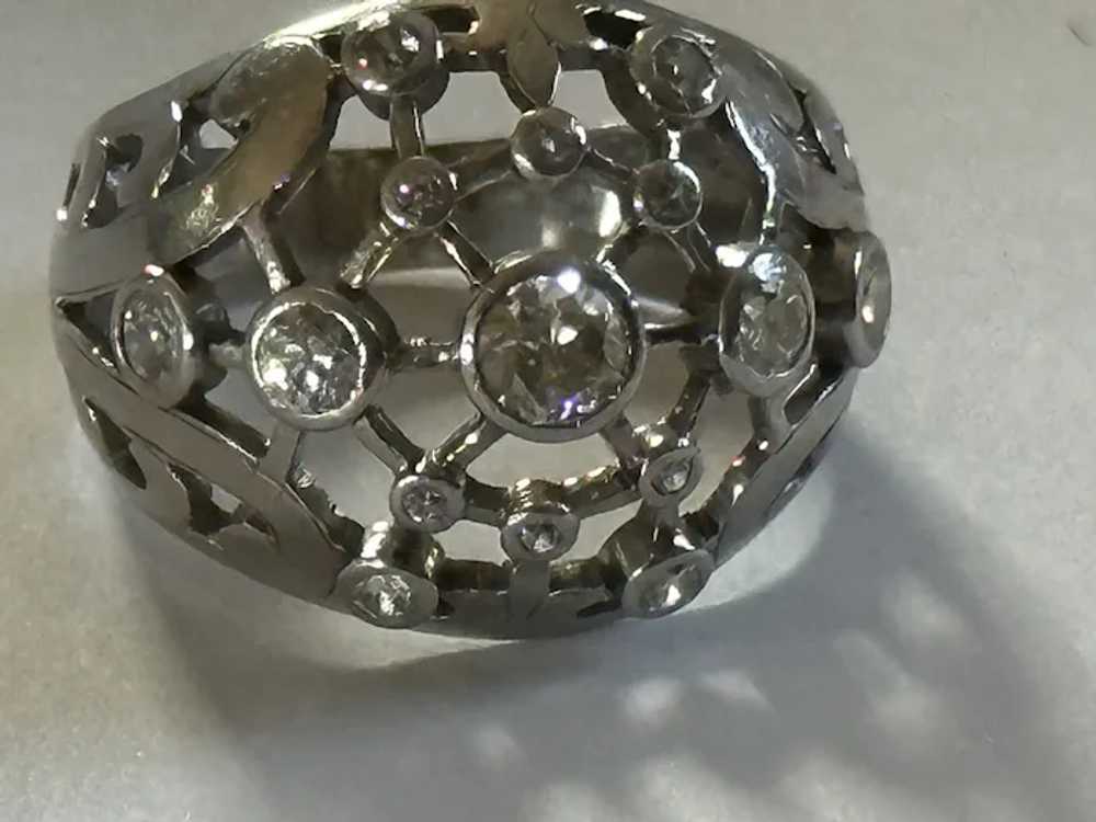 Heavy Antique French Diamond Platinum Bombe Ring - image 3