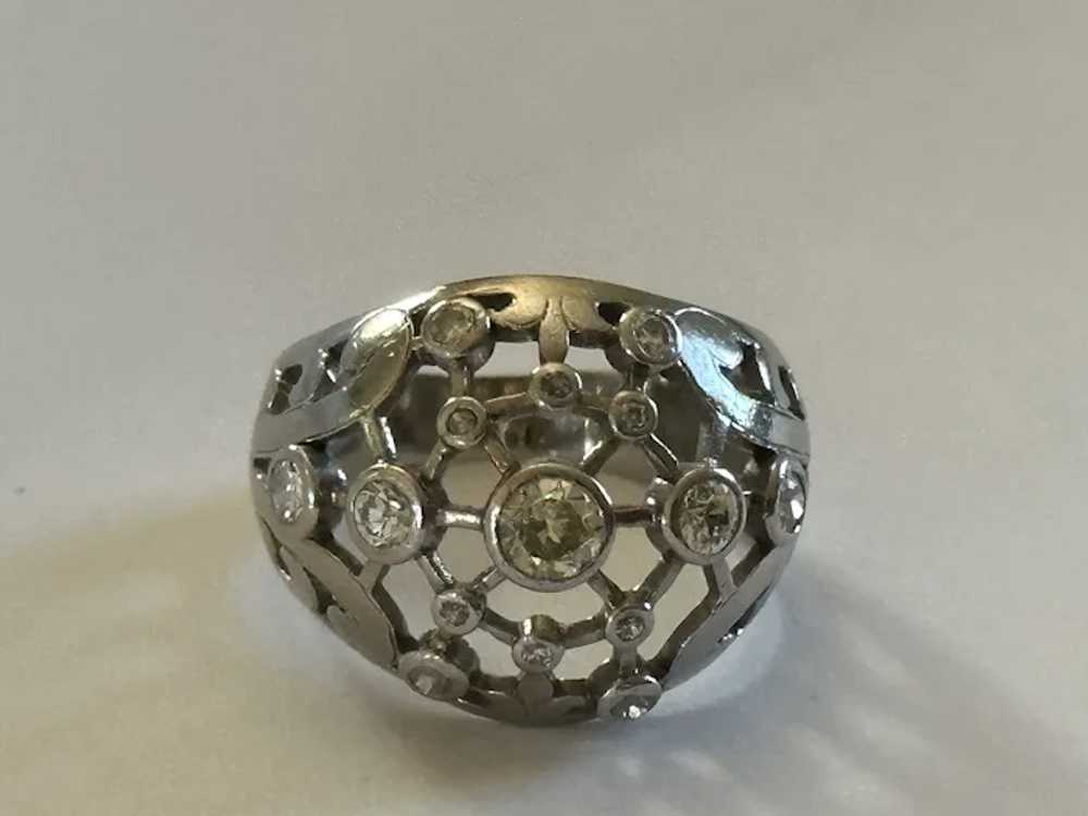 Heavy Antique French Diamond Platinum Bombe Ring - image 4