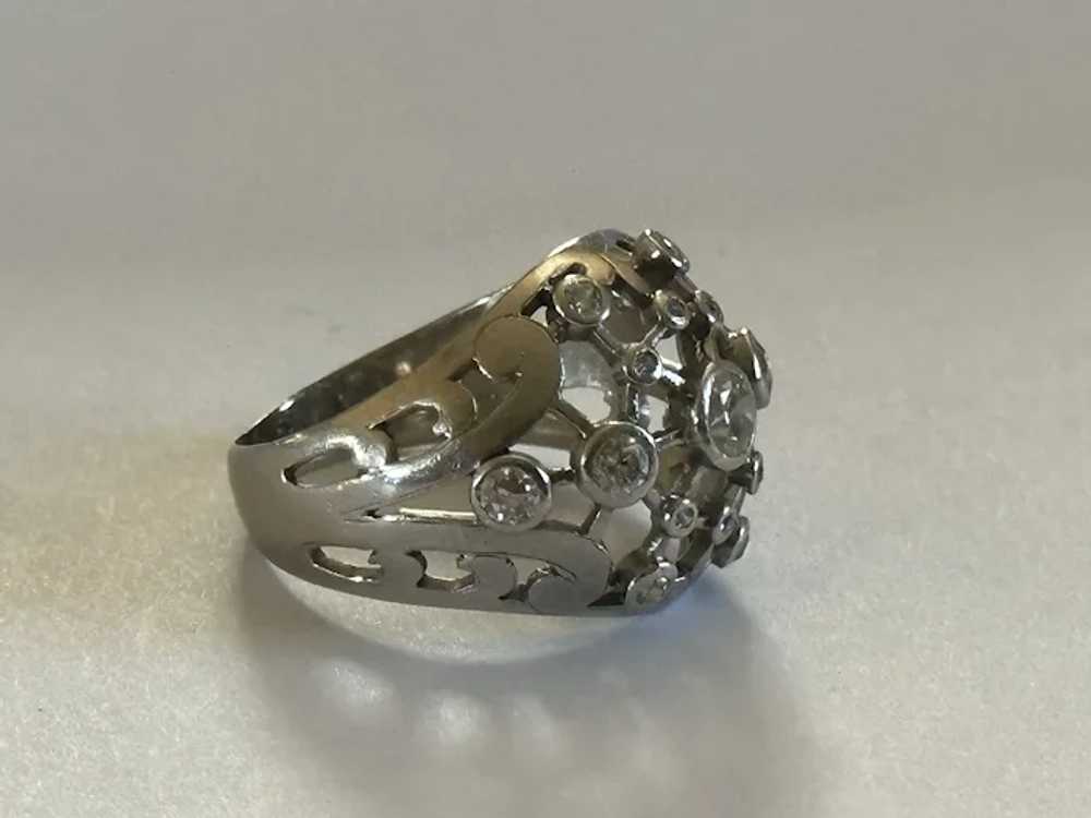 Heavy Antique French Diamond Platinum Bombe Ring - image 5